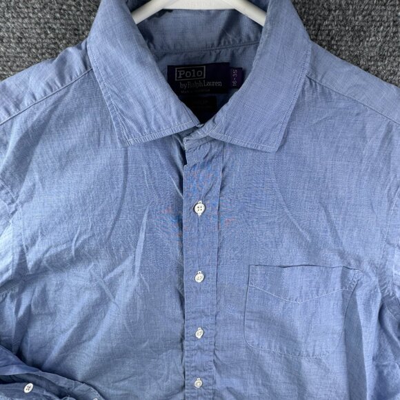 Polo Ralph Lauren Purple Label Button Up 16 35 Philip Cotton Blue French Cuffs - Picture 1 of 16